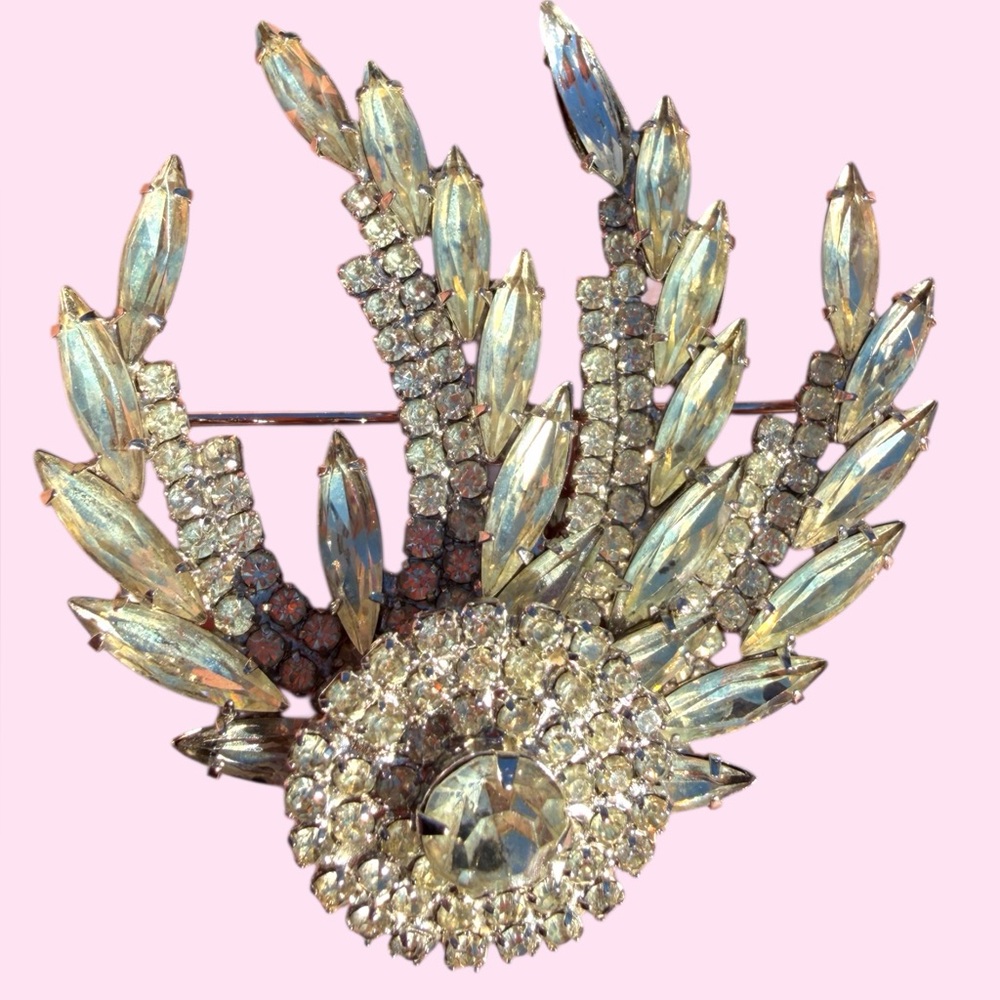 Vintage Silver Rhinestone Crystal Brooch